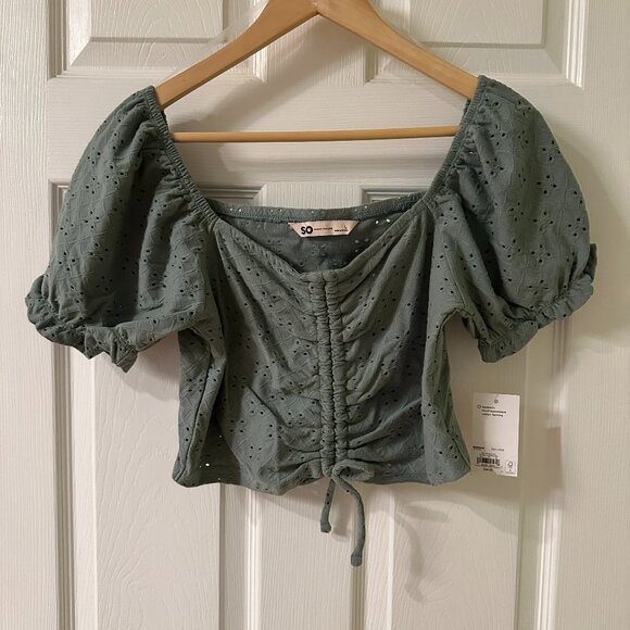 Eyelet crop top, green - Picture 1 of 4